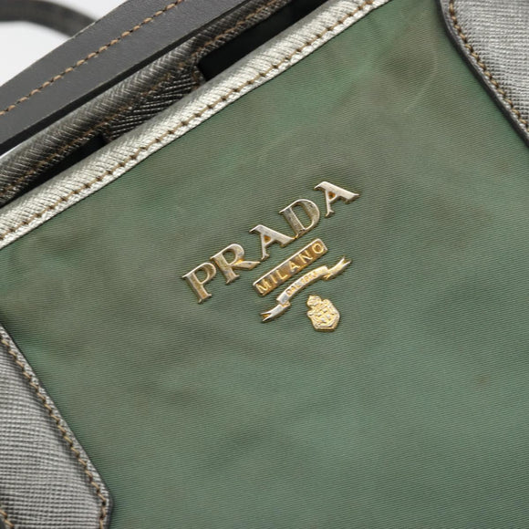 PRADA Tote Bag Nylon Green Gold Auth BA12579