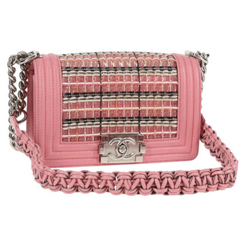 CHANEL Chain Matelasse Boy Chanel 20 Bag Lamb Skin Pink CC Auth BA1257AM