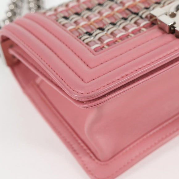 CHANEL Chain Matelasse Boy Chanel 20 Bag Lamb Skin Pink CC Auth BA1257AM