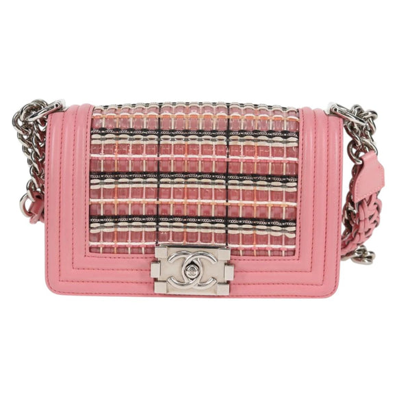 CHANEL Chain Matelasse Boy Chanel 20 Bag Lamb Skin Pink CC Auth BA1257AM