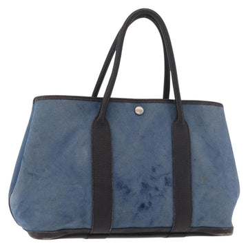 HERMES Garden Party PM Hand Bag Canvas Blue Silver Auth BA12580