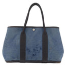 HERMES Garden Party PM Hand Bag Canvas Blue Silver Auth BA12580-13