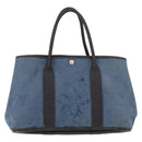 HERMES Garden Party PM Hand Bag Canvas Blue Silver Auth BA12580-3
