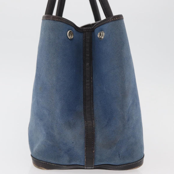 HERMES Garden Party PM Hand Bag Canvas Blue Silver Auth BA12580