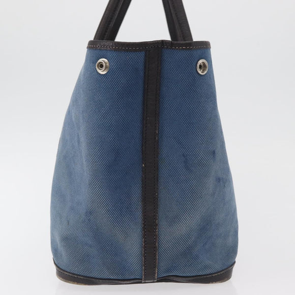 HERMES Garden Party PM Hand Bag Canvas Blue Silver Auth BA12580