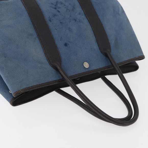 HERMES Garden Party PM Hand Bag Canvas Blue Silver Auth BA12580