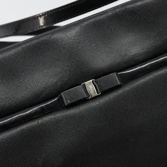 Salvatore Ferragamo Vara Ribbon Shoulder Bag Leather Silver Black Auth BA12583