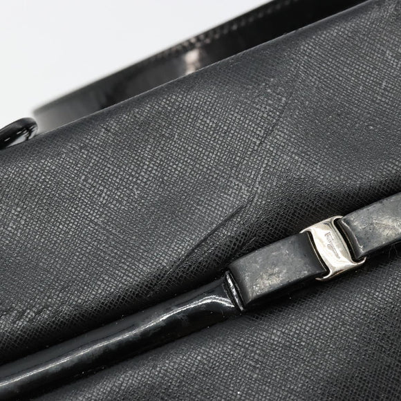 Salvatore Ferragamo Vara Ribbon Shoulder Bag Leather Silver Black Auth BA12583