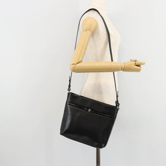 Salvatore Ferragamo Vara Ribbon Shoulder Bag Leather Silver Black Auth BA12583
