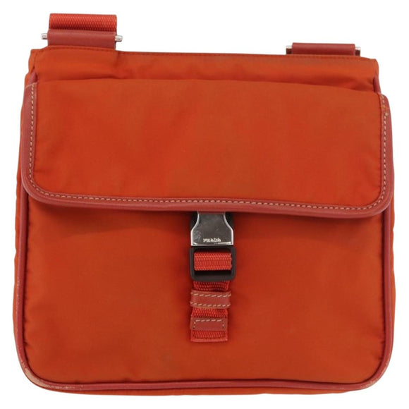 PRADA Shoulder Bag Nylon Orange Silver Auth BA12584A