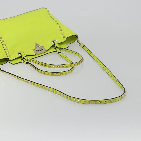 VALENTINO Tote Bag Leather 2way Yellow Gold Auth BA12585A