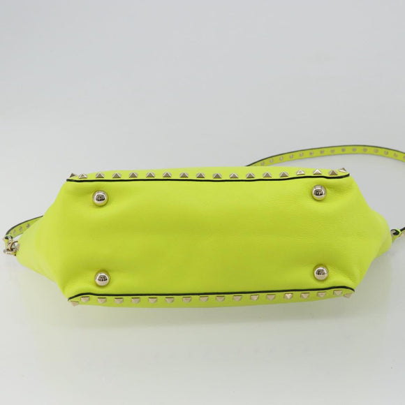 VALENTINO Tote Bag Leather 2way Yellow Gold Auth BA12585A