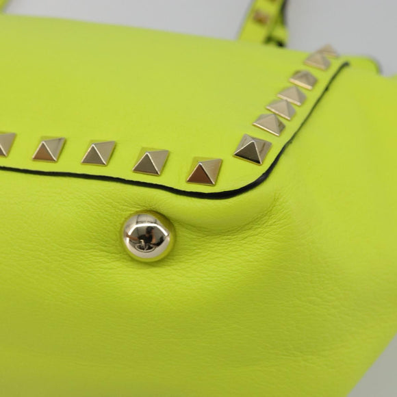 VALENTINO Tote Bag Leather 2way Yellow Gold Auth BA12585A