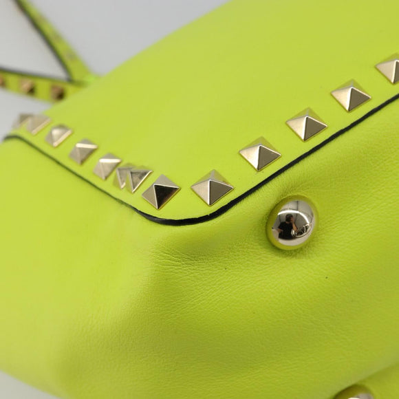 VALENTINO Tote Bag Leather 2way Yellow Gold Auth BA12585A