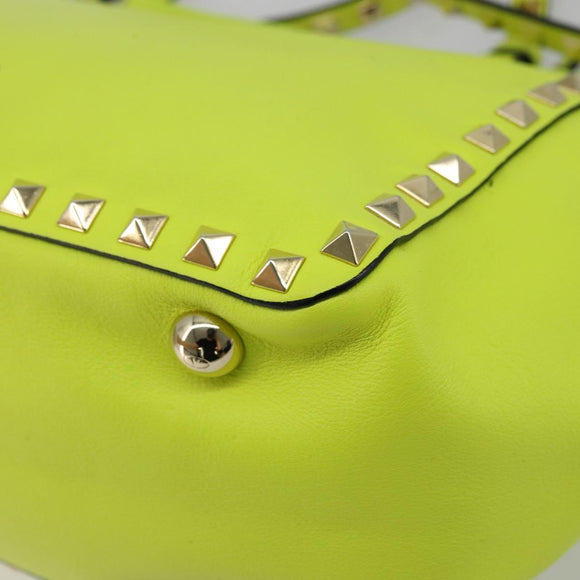 VALENTINO Tote Bag Leather 2way Yellow Gold Auth BA12585A