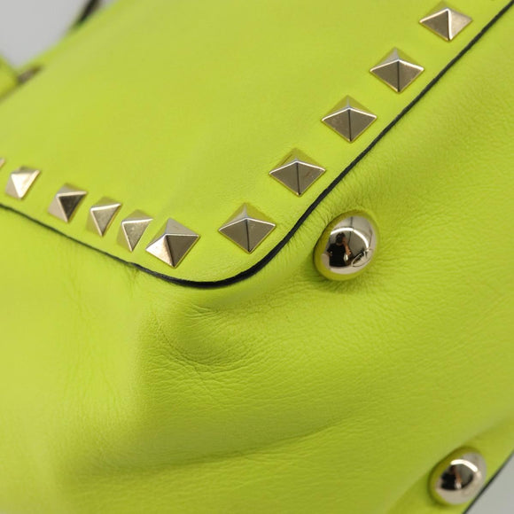 VALENTINO Tote Bag Leather 2way Yellow Gold Auth BA12585A