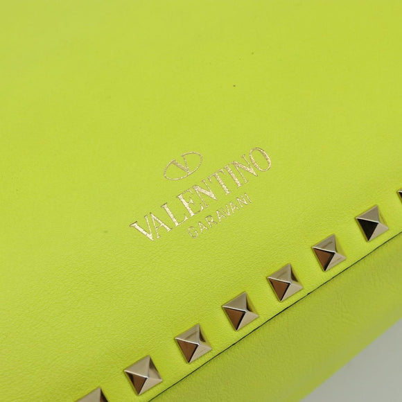 VALENTINO Tote Bag Leather 2way Yellow Gold Auth BA12585A