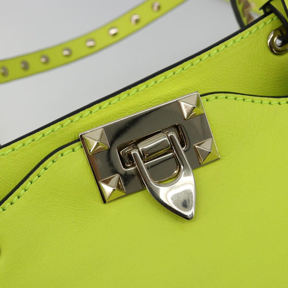 VALENTINO Tote Bag Leather 2way Yellow Gold Auth BA12585A