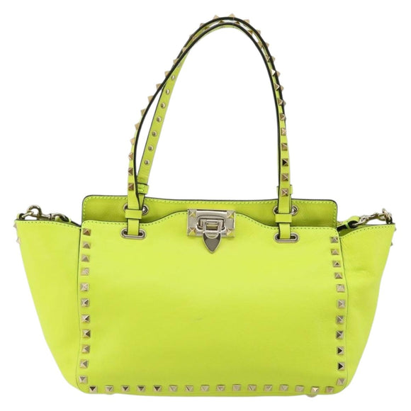 VALENTINO Tote Bag Leather 2way Yellow Gold Auth BA12585A