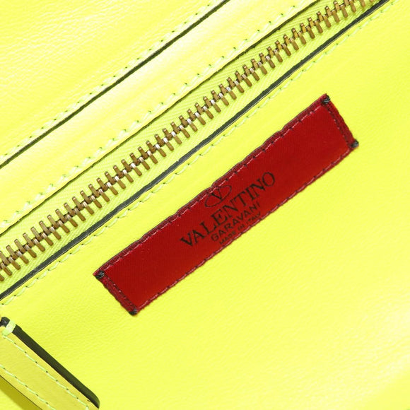 VALENTINO Tote Bag Leather 2way Yellow Gold Auth BA12585A
