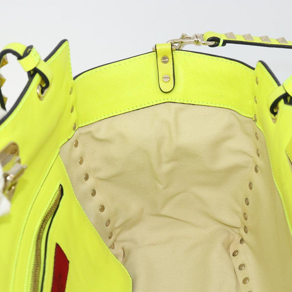 VALENTINO Tote Bag Leather 2way Yellow Gold Auth BA12585A