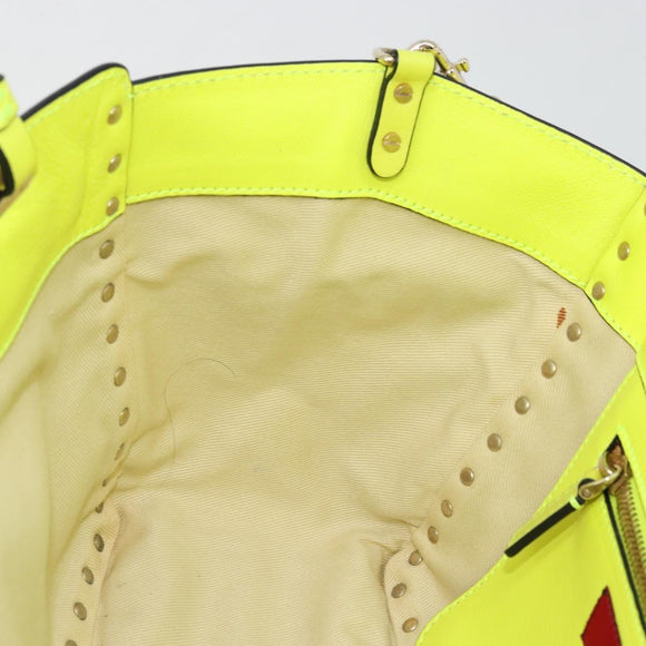 VALENTINO Tote Bag Leather 2way Yellow Gold Auth BA12585A