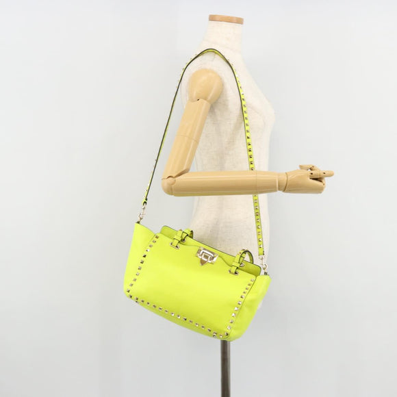 VALENTINO Tote Bag Leather 2way Yellow Gold Auth BA12585A