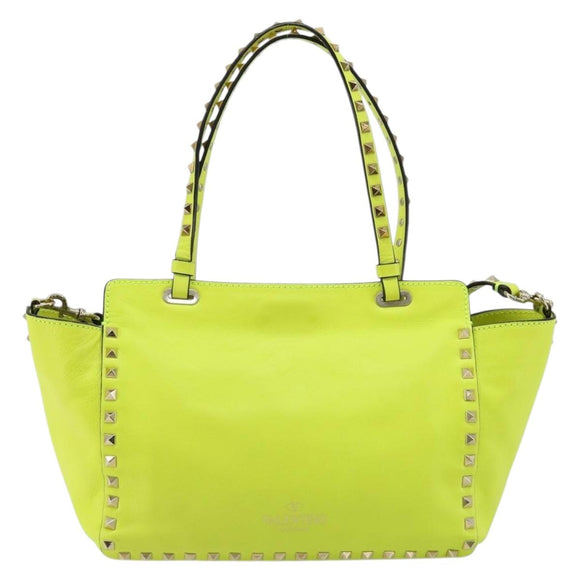 VALENTINO Tote Bag Leather 2way Yellow Gold Auth BA12585A