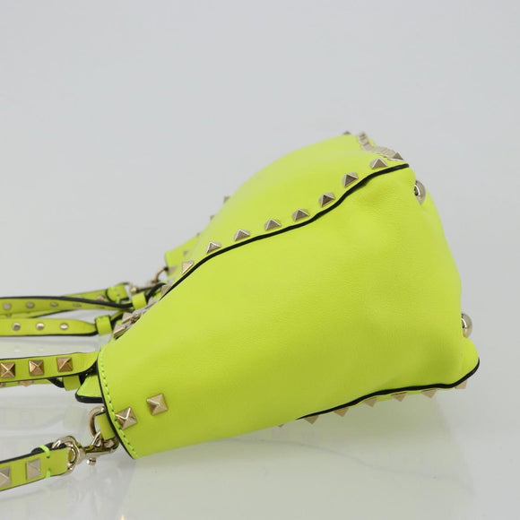 VALENTINO Tote Bag Leather 2way Yellow Gold Auth BA12585A