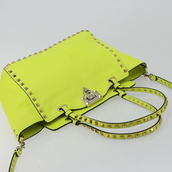 VALENTINO Tote Bag Leather 2way Yellow Gold Auth BA12585A