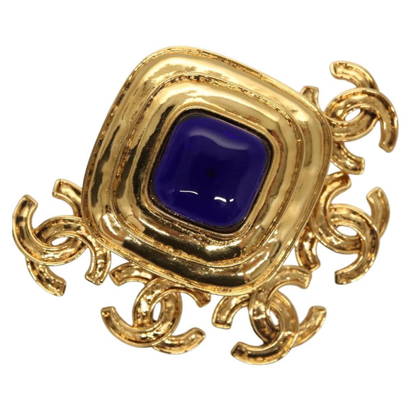 CHANEL Brooch metal Gold CC Auth BA1258AM