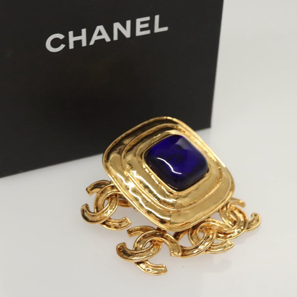 CHANEL Brooch metal Gold CC Auth BA1258AM