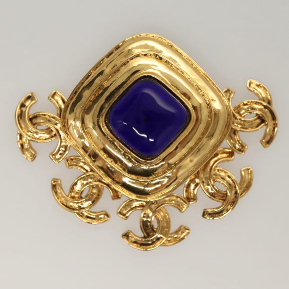 CHANEL Brooch metal Gold CC Auth BA1258AM