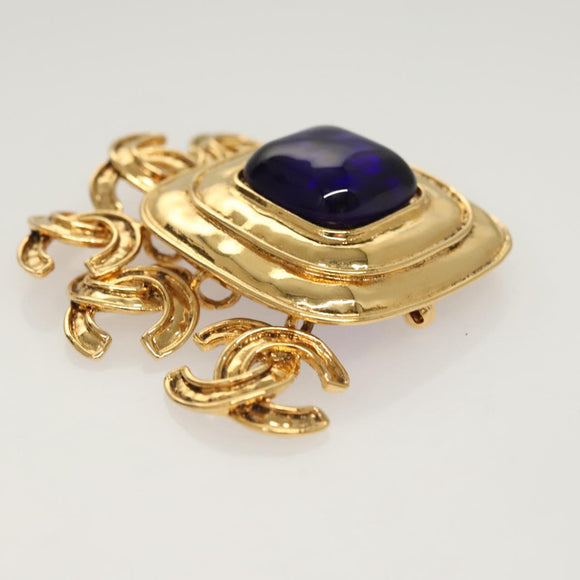 CHANEL Brooch metal Gold CC Auth BA1258AM