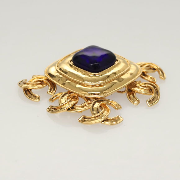 CHANEL Brooch metal Gold CC Auth BA1258AM