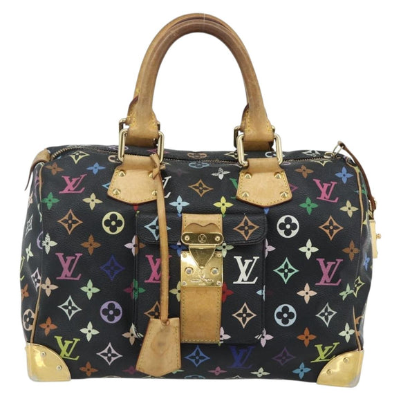 LOUIS VUITTON Monogram Multicolor Speedy 30 Hand Bag Black M92642 Auth BA12597