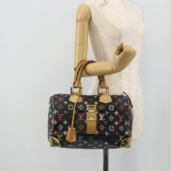 LOUIS VUITTON Monogram Multicolor Speedy 30 Hand Bag Black M92642 Auth BA12597