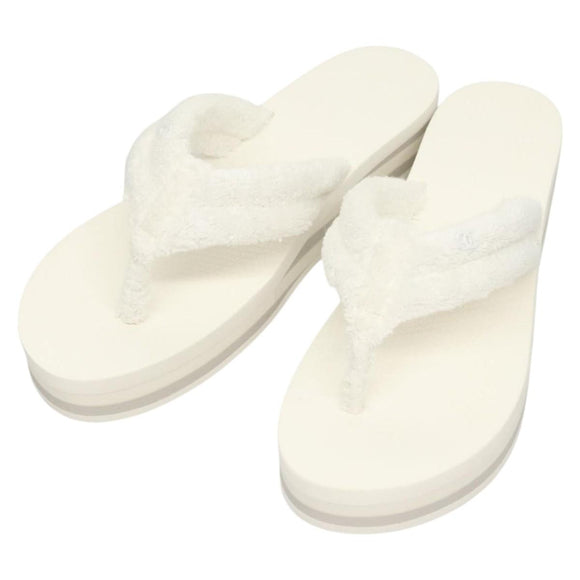 CHANEL Beach Sandals Cotton 39C White CC Auth BA1259AM