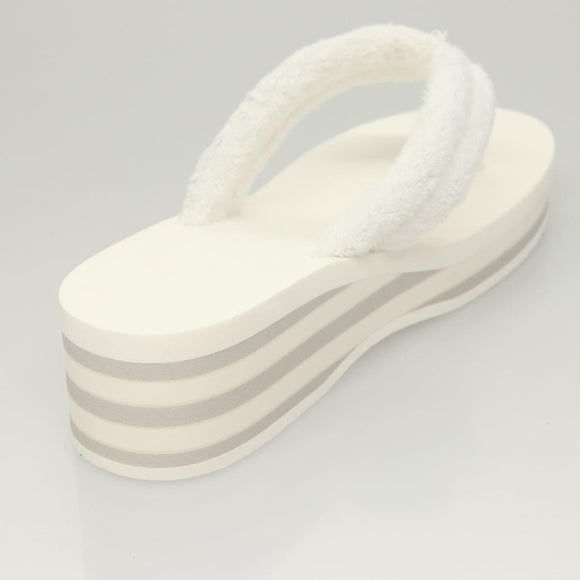 CHANEL Beach Sandals Cotton 39C White CC Auth BA1259SM