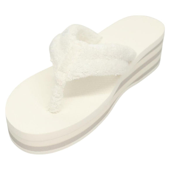 CHANEL Beach Sandals Cotton 39C White CC Auth BA1259AM