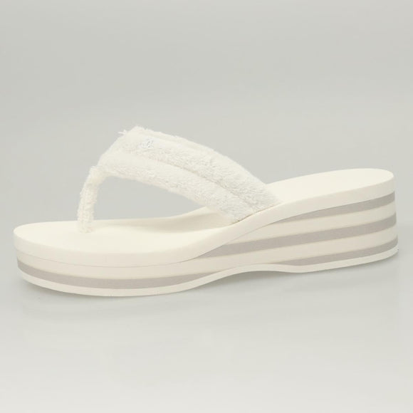CHANEL Beach Sandals Cotton 39C White CC Auth BA1259AM