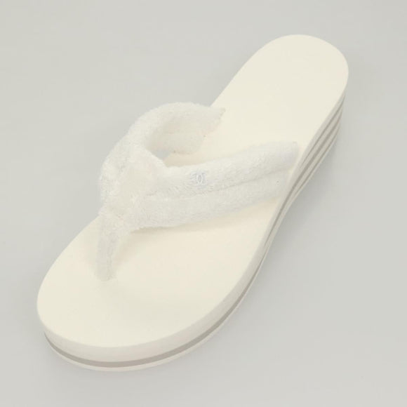 CHANEL Beach Sandals Cotton 39C White CC Auth BA1259AM