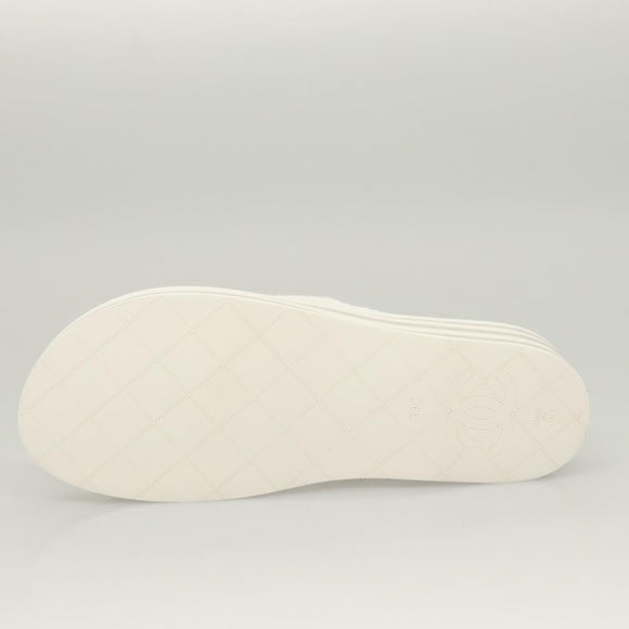 CHANEL Beach Sandals Cotton 39C White CC Auth BA1259AM