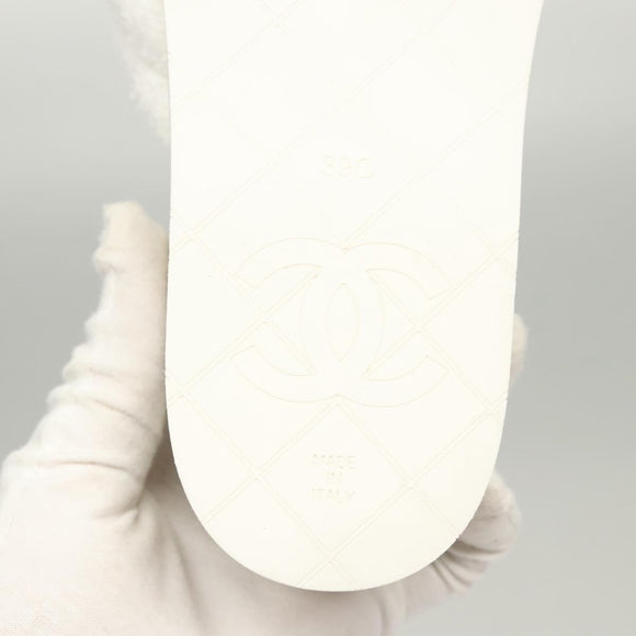 CHANEL Beach Sandals Cotton 39C White CC Auth BA1259AM