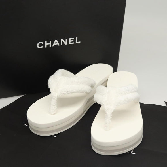 CHANEL Beach Sandals Cotton 39C White CC Auth BA1259AM