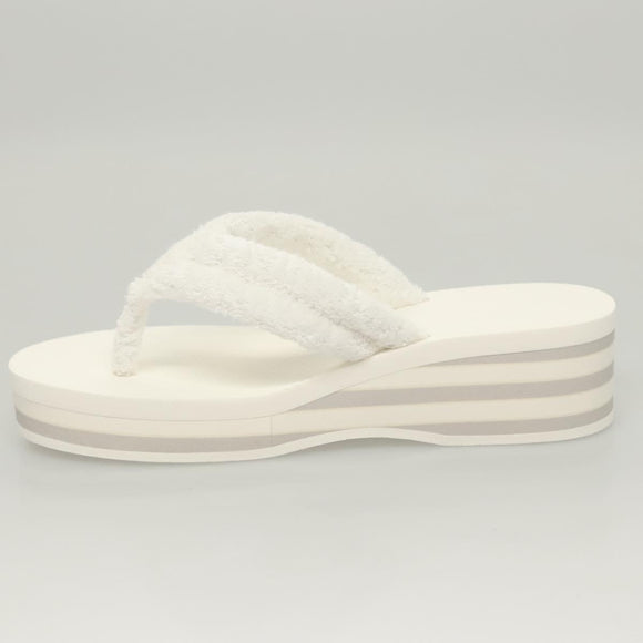 CHANEL Beach Sandals Cotton 39C White CC Auth BA1259SM