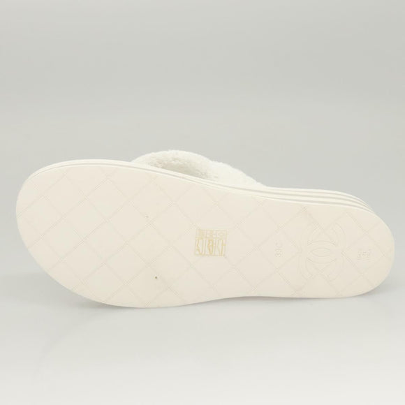 CHANEL Beach Sandals Cotton 39C White CC Auth BA1259AM