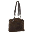 CHANEL Chain Shoulder Bag Suede Brown Silver CC Auth BA12605-1