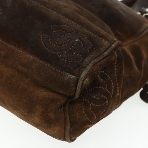 CHANEL Chain Shoulder Bag Suede Brown Silver CC Auth BA12605