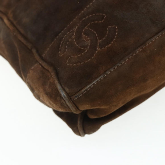 CHANEL Chain Shoulder Bag Suede Brown Silver CC Auth BA12605